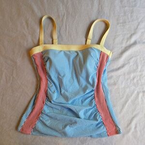 Lands' End Seersucker Convertible Tankini Top Strapless Bandeau